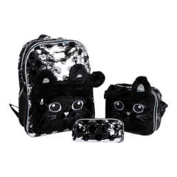 16 Inch Backpack 3 Pcs Set - Black Cat